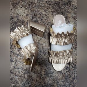 Charles by Charles David Gold Ruffle Mule Heels Sandals 9